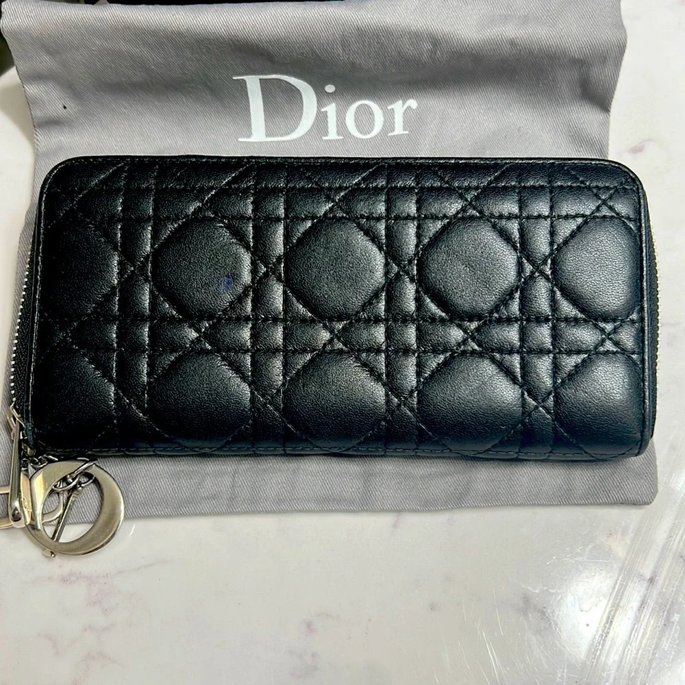 Dior Black Quilted Leather Zip Wallet